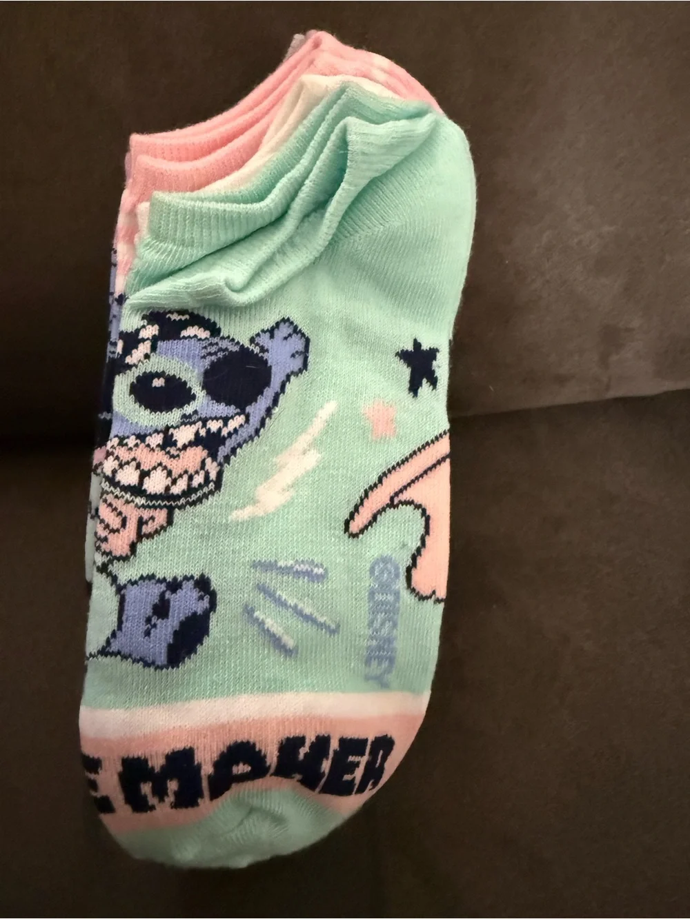 Disney Pink & Lavender Stitch No-Show Socks